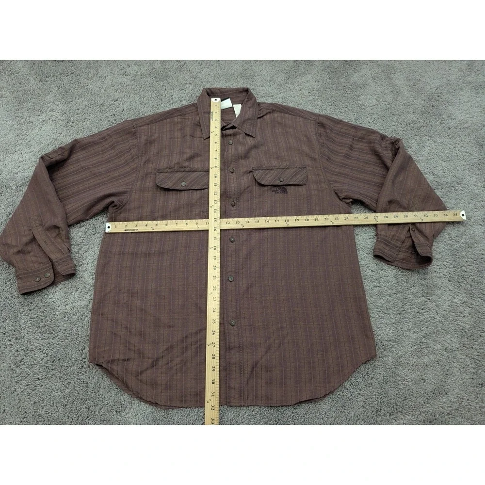 The North Face Button Up Shirt Mens Large Long Sleeve Brown Striped‎ Casual
